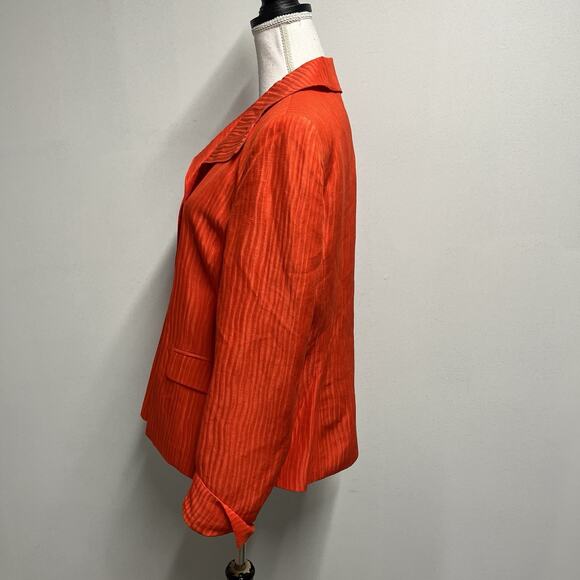 Jones New York Collection Blazer Jacket size 12 Coral Stripe Linen Silk Career - Picture 7 of 9